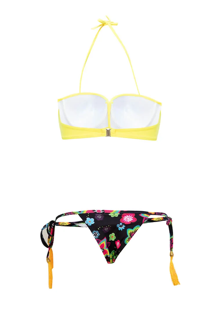 Retro Print Contrast Chain Bikini #168