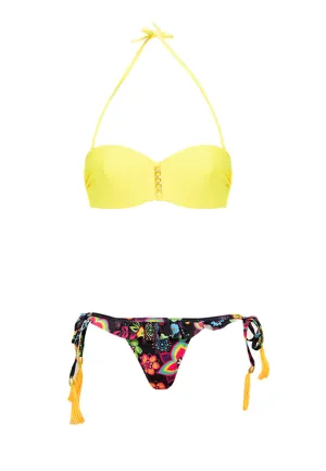Retro Print Contrast Chain Bikini #168