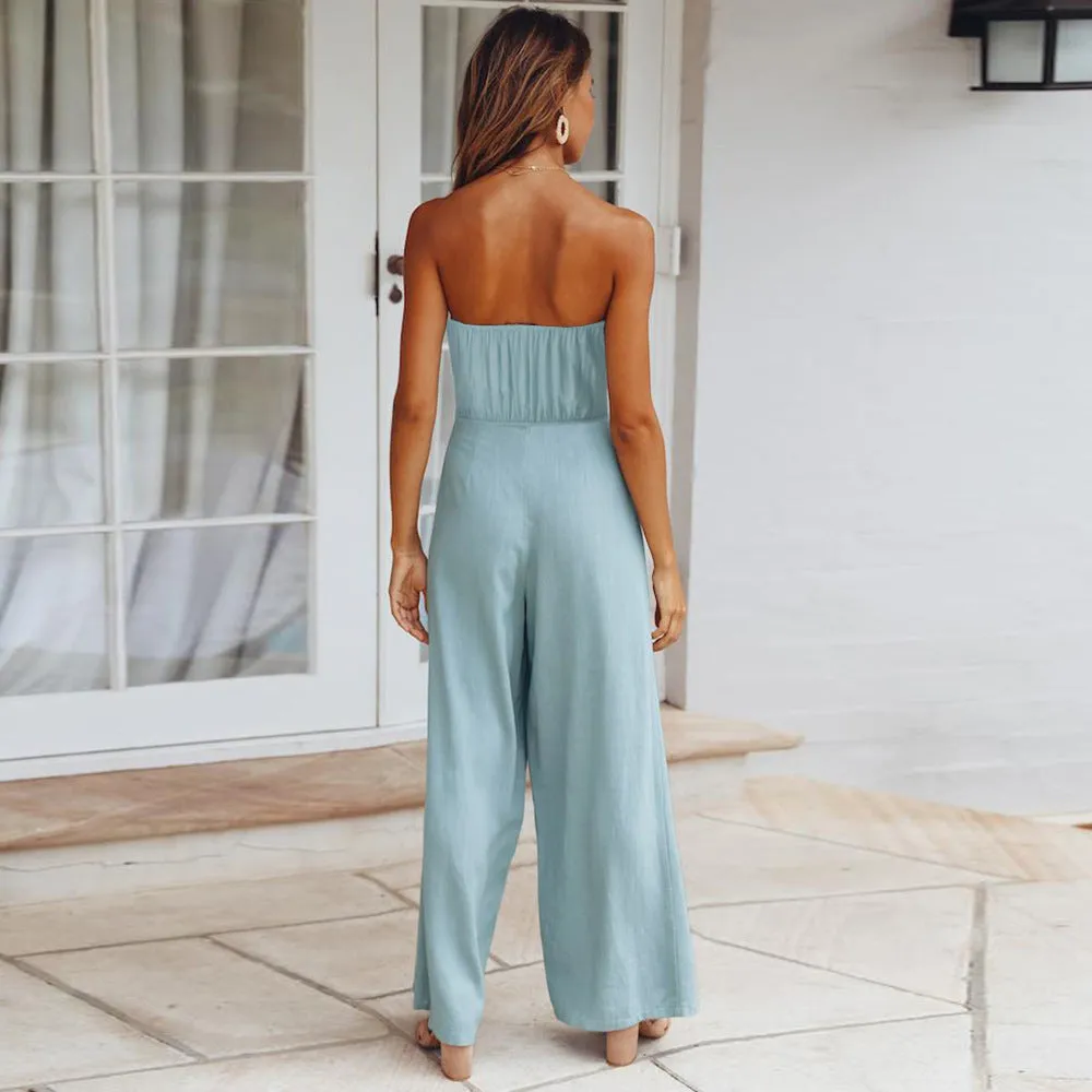 Sexy Backless Slim Fit Straight Leg Jump Suit Wholesale Jumpsuits