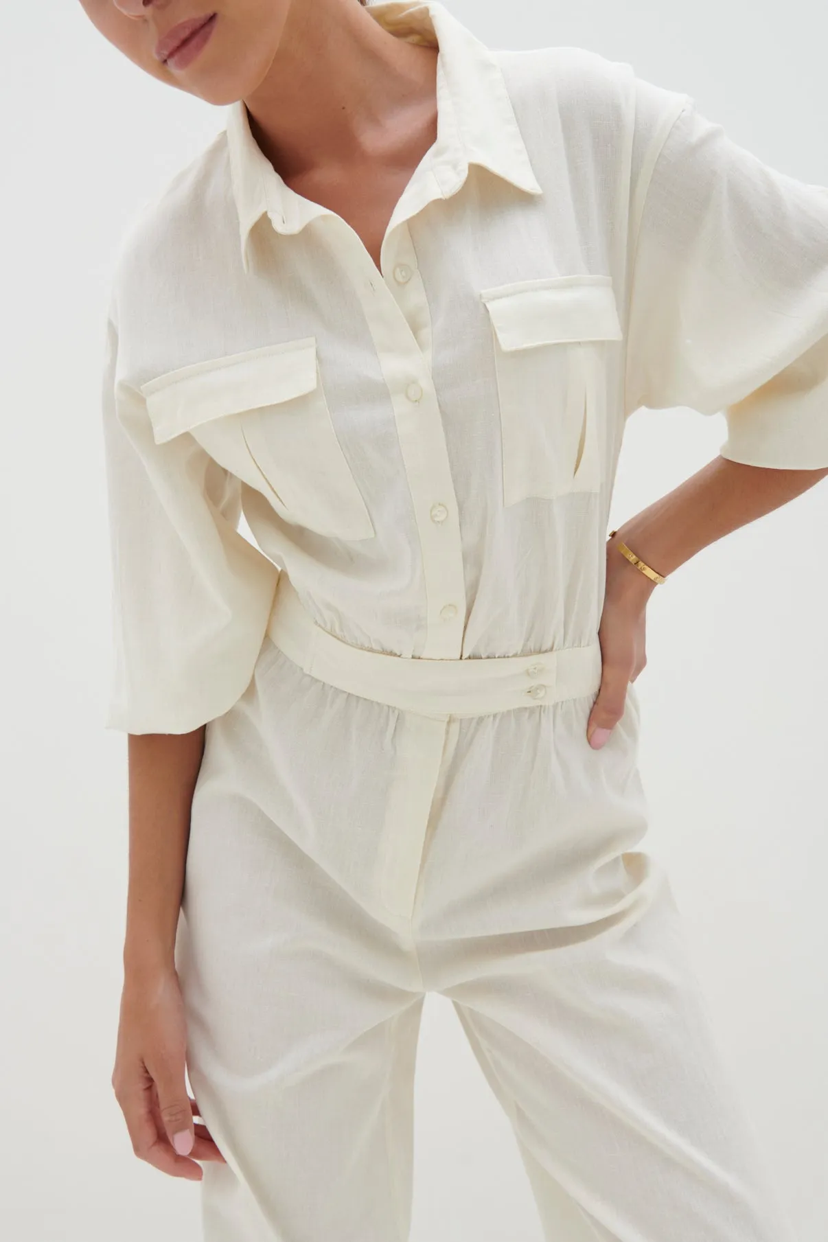 Shona Collared Jumpsuit - Stone