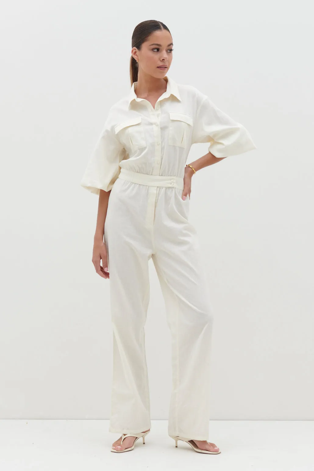 Shona Collared Jumpsuit - Stone