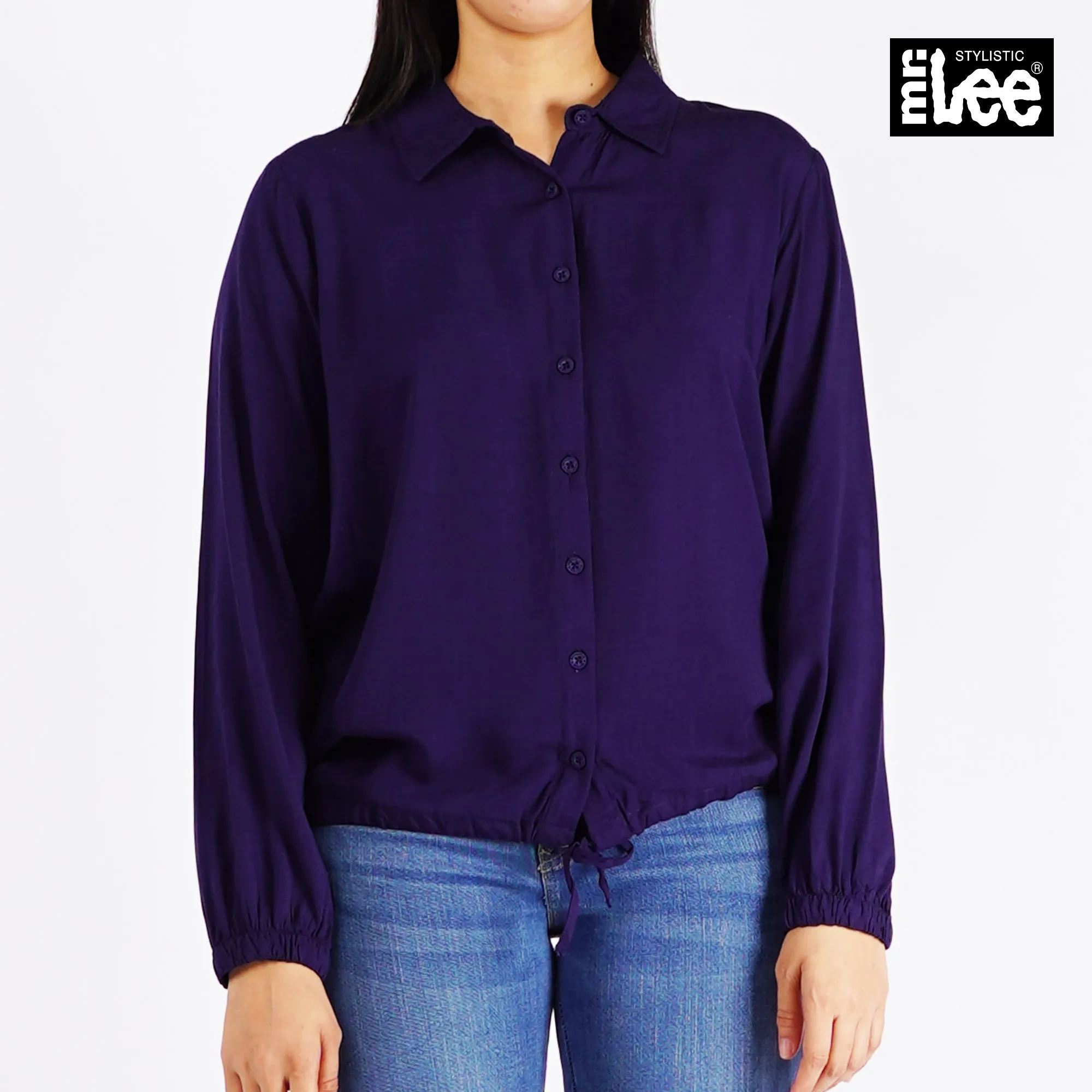 Stylistic Mr. Lee Ladies Basic Button Down Long Sleeves Woven for Women Trendy Fashion High Quality Apparel Comfortable Casual Tops for Women Regular Fit 134867 (Navy)