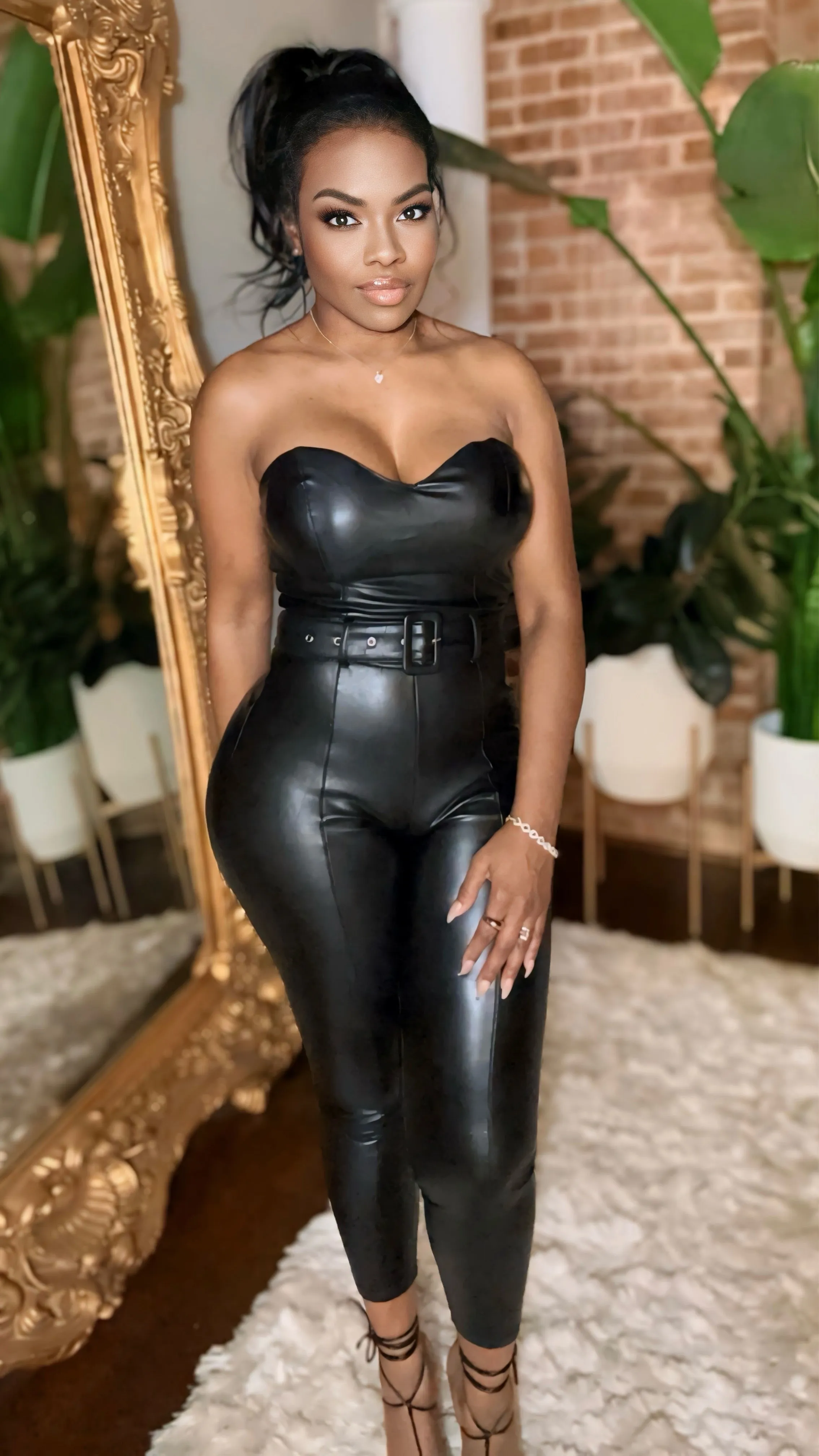 Sweetheart Vegan Leather Jumpsuit - Black