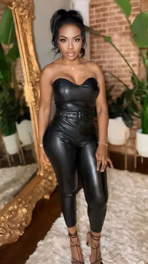 Sweetheart Vegan Leather Jumpsuit - Black