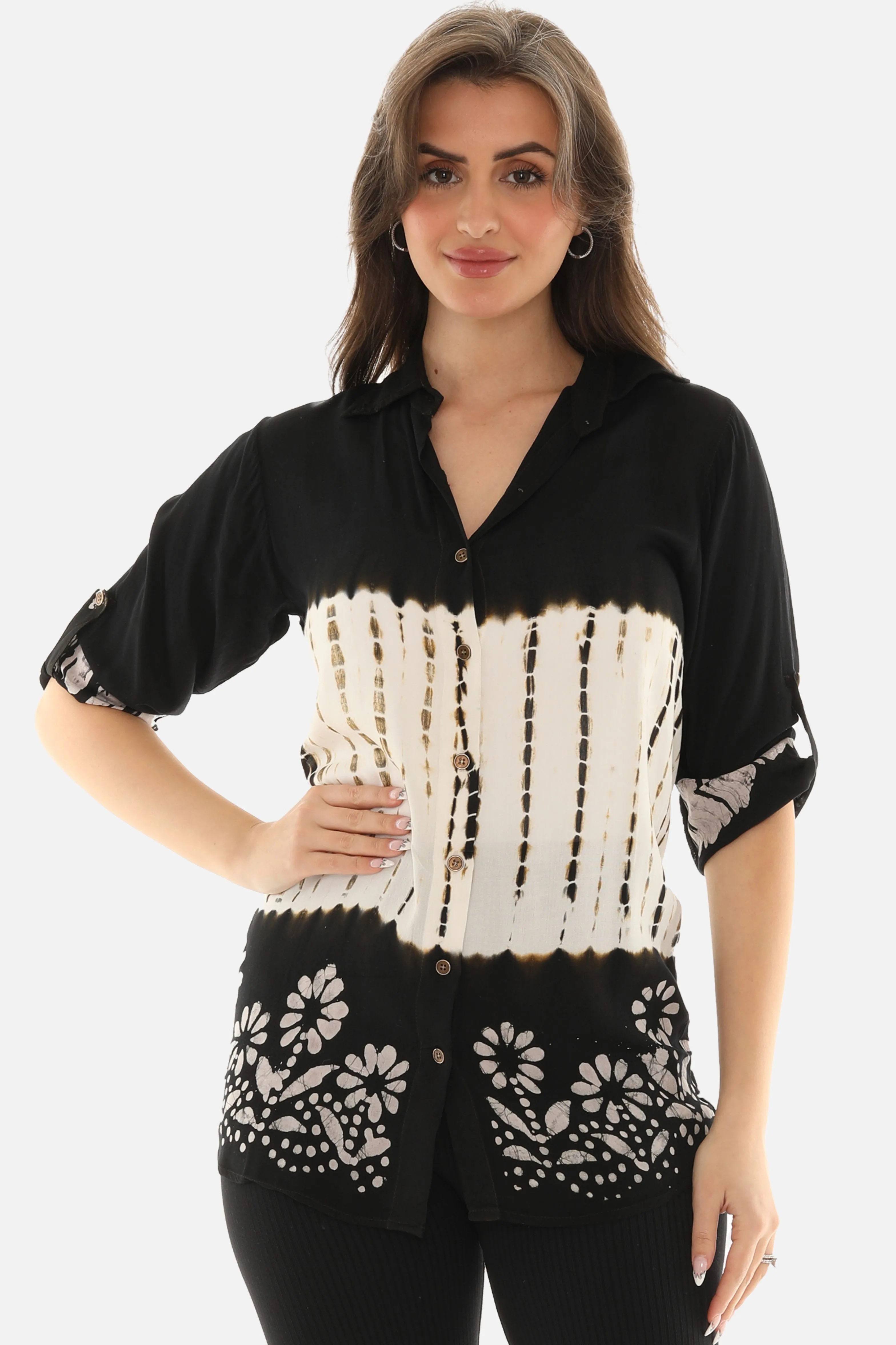 Trendy Tie Dye Button Down Rayon Shirt