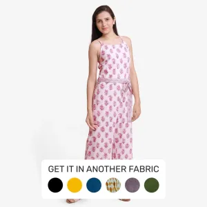 White Block Print Ankle Length Cotton Camisole Jumpsuit