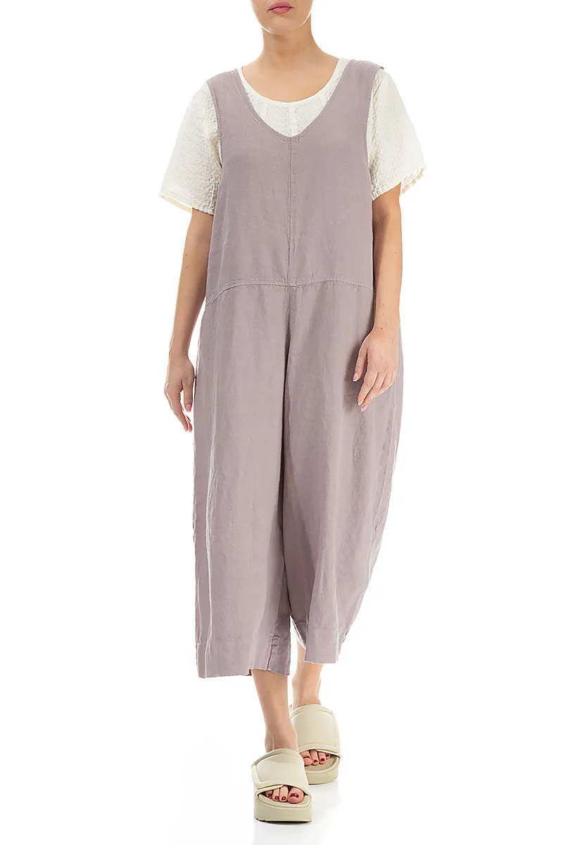 Wide Leg Greige Linen Dungaree Jumpsuit