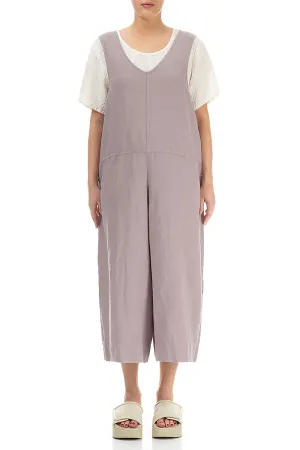Wide Leg Greige Linen Dungaree Jumpsuit